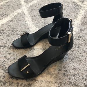 Merona black wedge ankle strap sandals